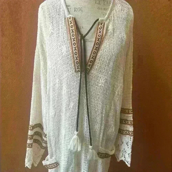 Muche Muchette Boho Crocheted Dress Or Swim Cover-Up One Size Cream EUC! - Picture 7 of 13